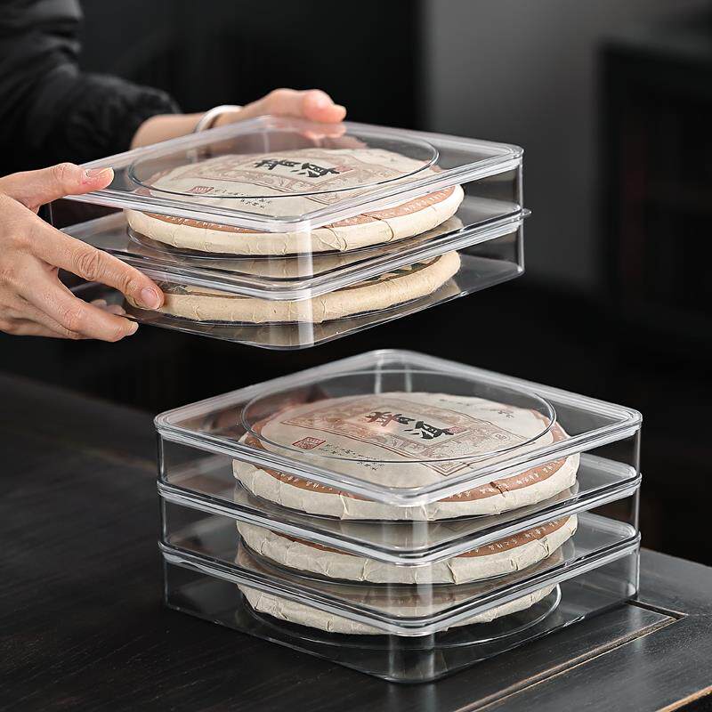 普洱透明茶饼盒展示架方形空盒茶饼全密封防尘收纳盒功夫茶具配件