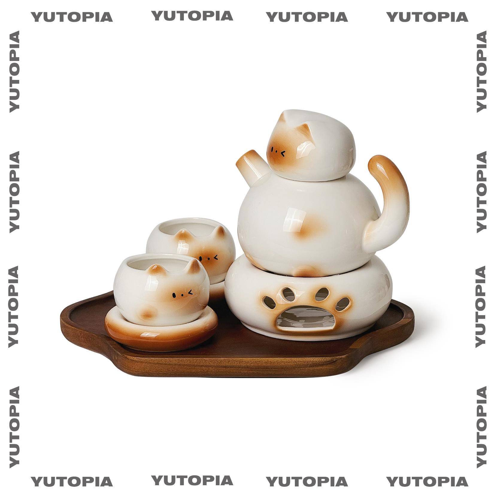 屿轩暹罗猫茶壶水具套装家用泡茶壶可爱陶瓷水壶乔迁生日新婚送礼