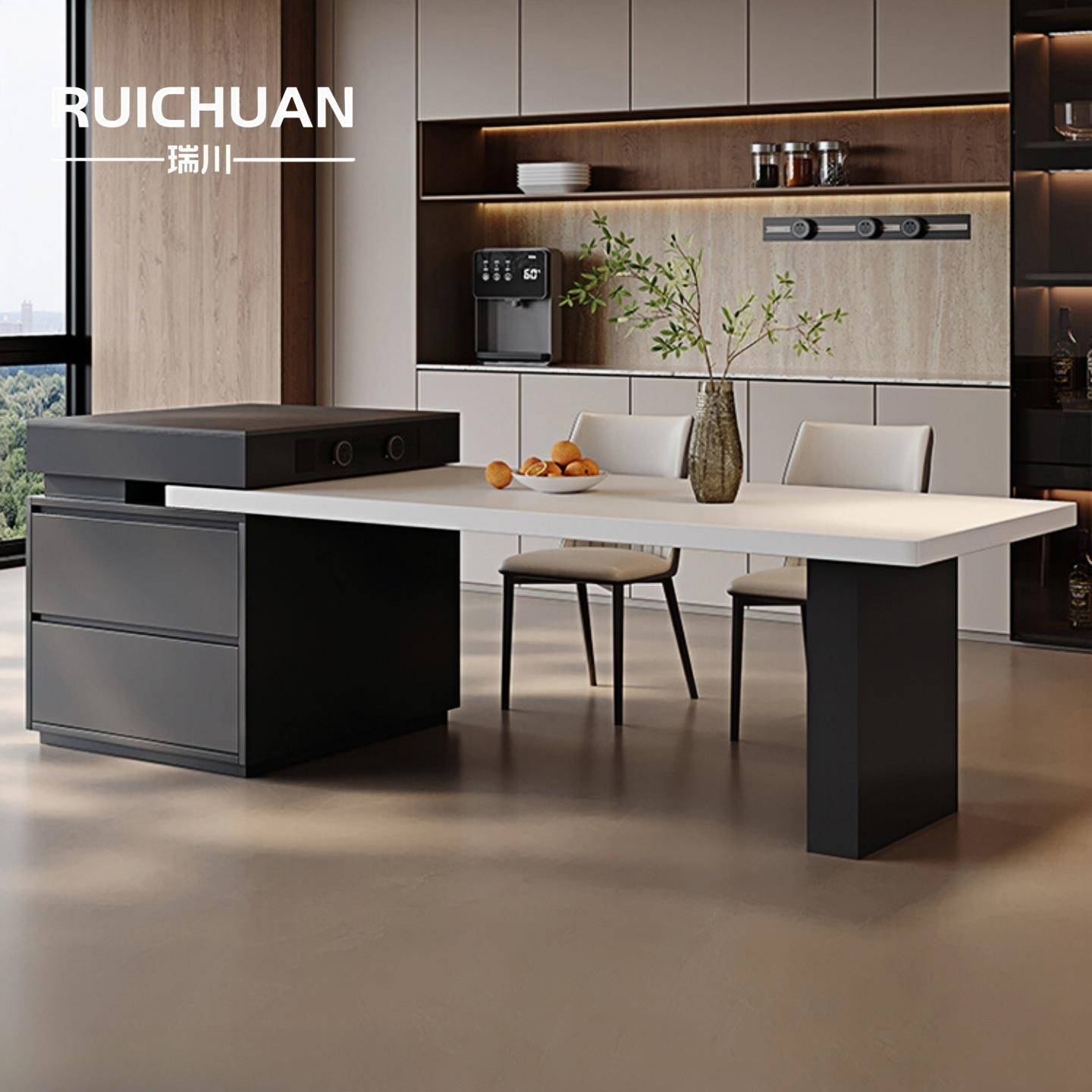 岩板岛台餐桌一体家用可伸缩小户型轻奢高级感导台意式极简中岛台