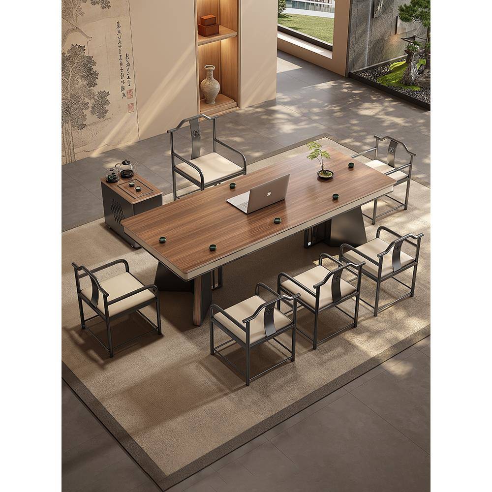 木纹岩板茶桌椅组合现代简约客厅家用茶台高级感办公室烧水壶一体