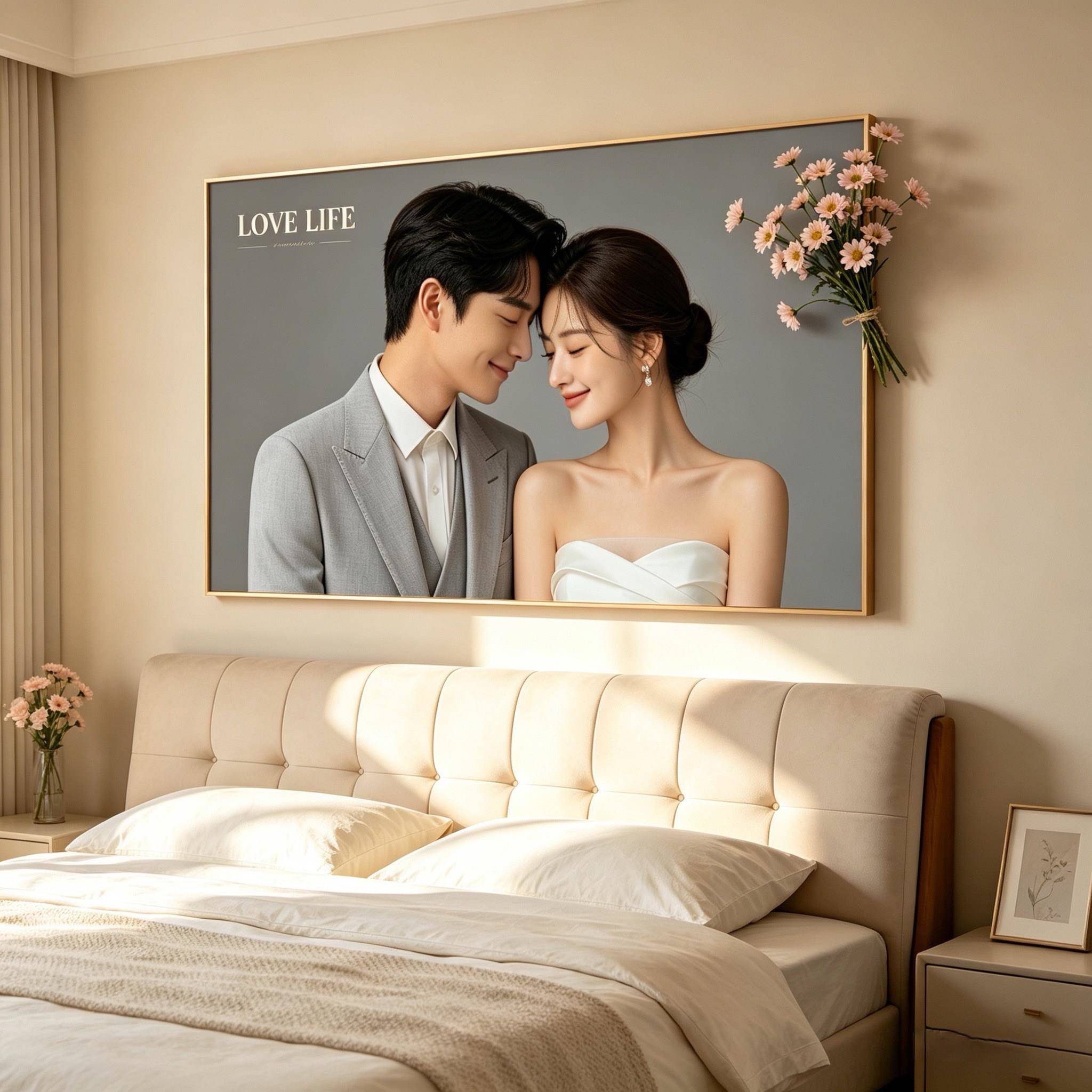 婚纱照相框挂墙定制放大床头结婚照打印高级感洗相照片卧室全家福