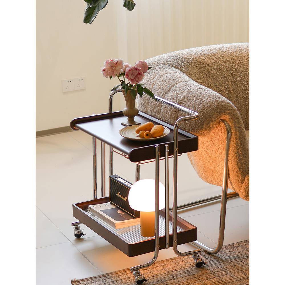 中古风小推车边几可移动茶几桌客厅沙发高级床头柜置物架零食家具