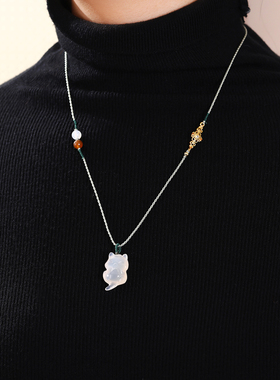 珞石玉髓仓鼠吊坠可调绳项链情侣