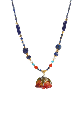 珞石青金石真花吊坠锁骨链女项链