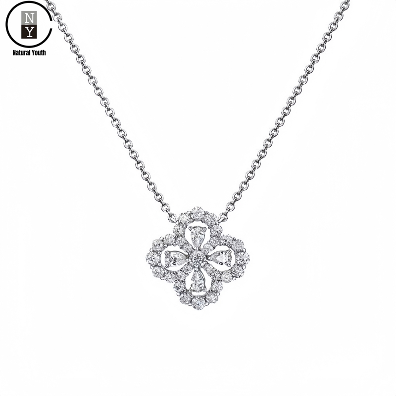 NY镶满钻四叶草小众轻奢锁骨项链