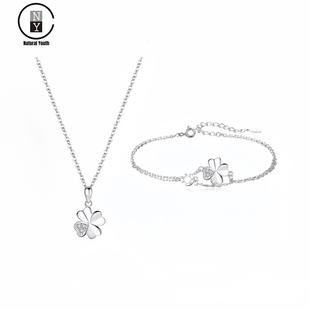 NY足银S999锁骨吊坠项链四叶草轻奢时尚手饰链气质高级感送女朋友