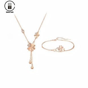 NY官方正品足银S999四叶草锁骨项链小众轻奢女款手链情人节送礼物