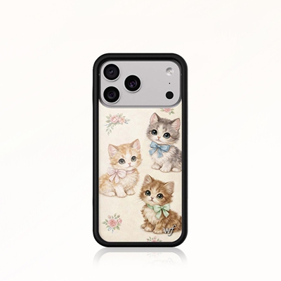 WF三只小猫花园手机壳Vintage Kittens适用苹果iPhone18/17/16/15/Pro/Max硬壳全包保护套防摔wf可爱复古
