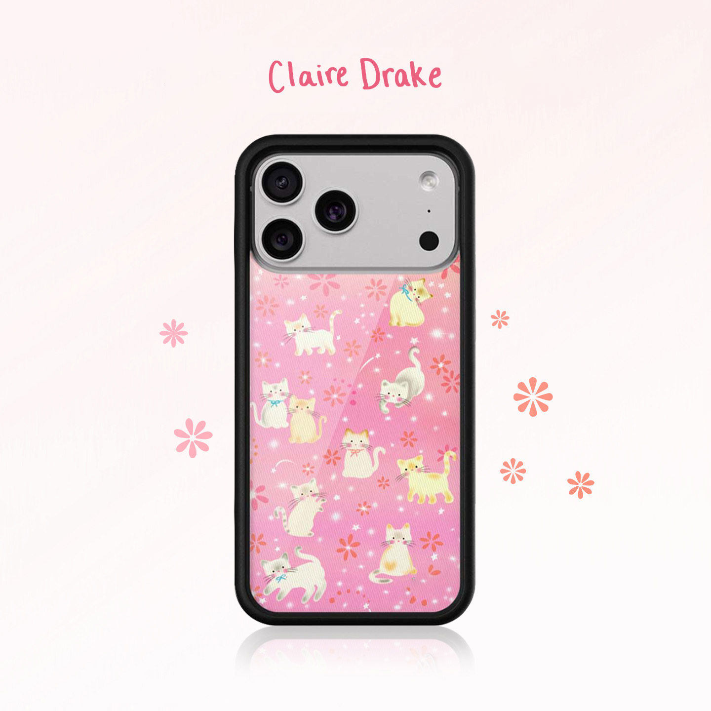 Claire Drake联名wf粉底樱花猫咪手机壳适用苹果iPhone17/16/15/Pro/Max硬壳全包防摔保护套个性时尚wf猫咪