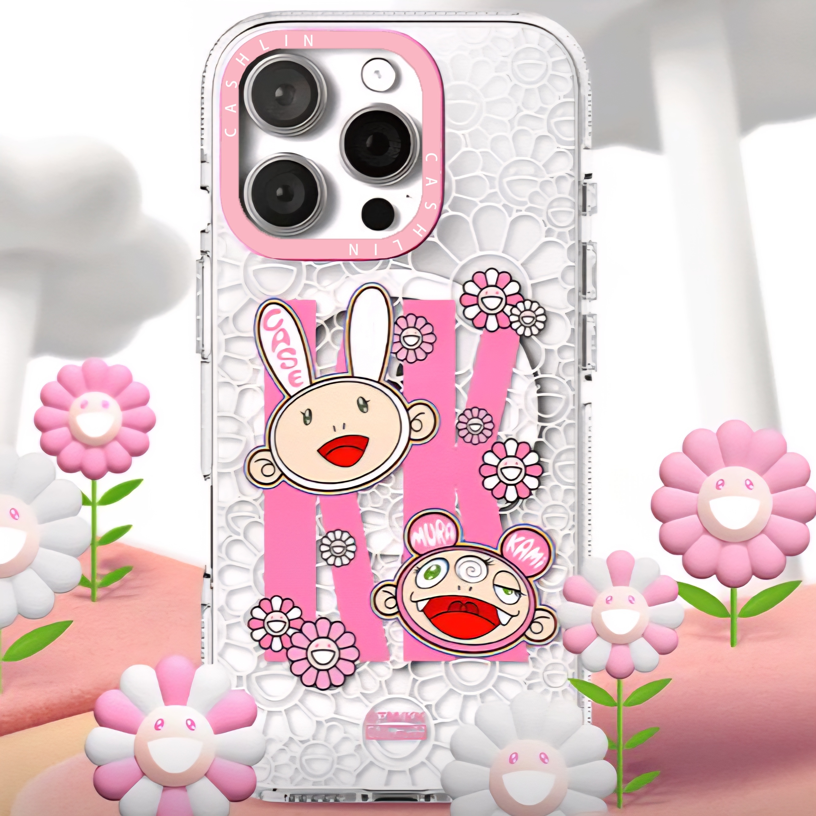 村上隆第二弹CASE粉框水晶手机壳新苹果16适用iPhone15ProMax艺术家设计14Plus小众爆款13防摔保护套12硬壳11