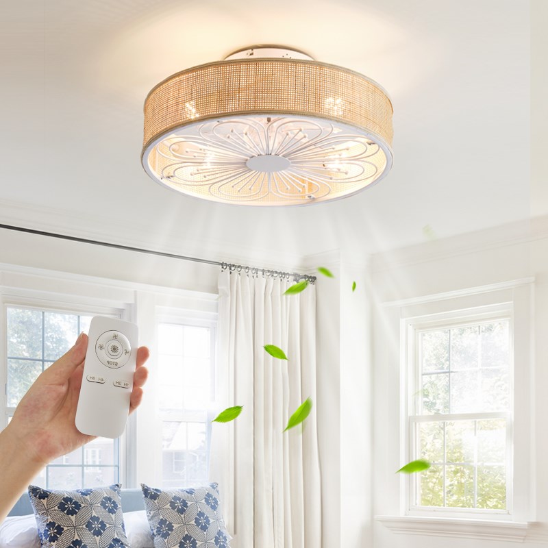 日式风扇灯侘寂风卧室书房吸顶灯电扇灯主卧吊扇灯变频藤编吸顶灯