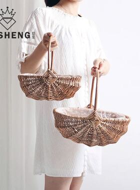 花篮编织花盆藤编篮子手提西瓜手工花艺竹编花童花蓝编织篮