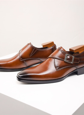 包邮大码英伦孟克鞋 方头真皮鞋搭扣男鞋 商务正装皮鞋男款通勤鞋