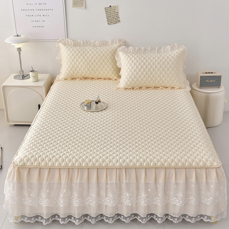 夏季床裙款乳胶凉席三件套花边冰丝夏凉垫可机洗水洗公主风软席子