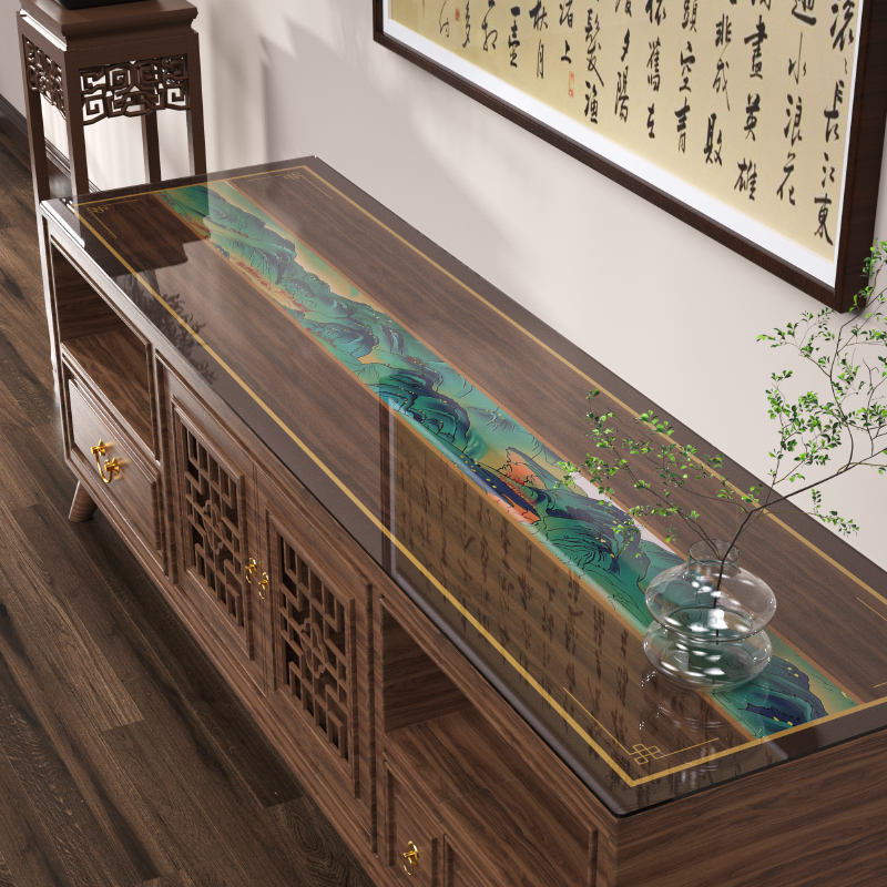 中式电视柜垫子透明软玻璃PVC餐桌垫桌布餐柜垫鞋柜台面保护垫