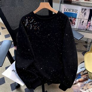 秋冬季圆领男生韩版宽松百搭美式亮片满天星卫衣潮流印花长袖上衣