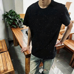 2026夏天新款纯棉短袖T恤男圆领亮片满天星设计感宽松情侣装上衣