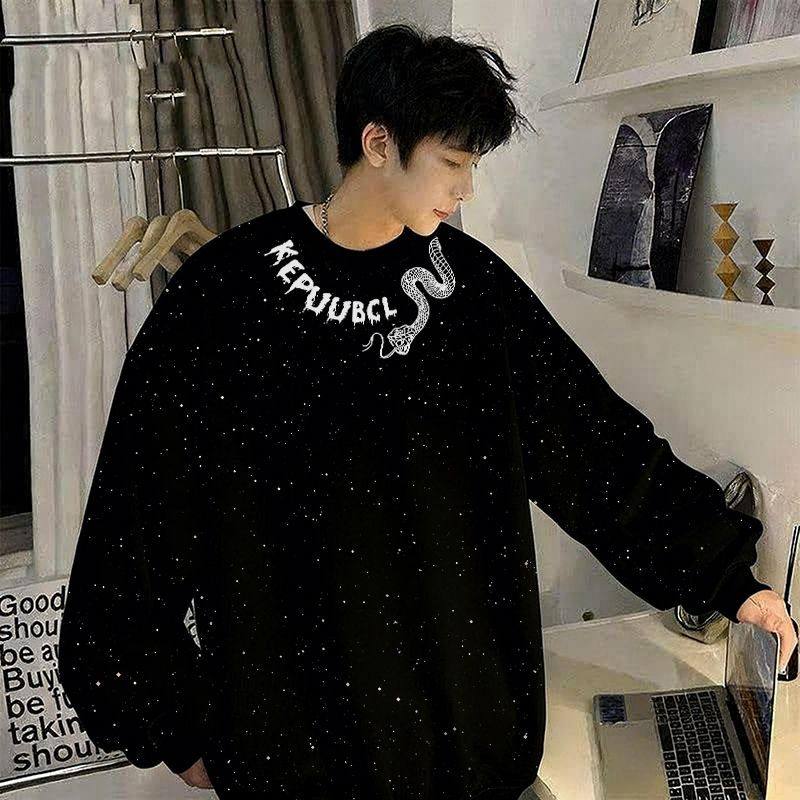 秋冬季新款帅气时尚潮流满天星亮片卫衣黑色男款显瘦宽松时尚上衣,男装,卫衣,淘宝优惠券,粉丝福利购,淘宝优惠卷