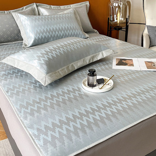 高级感提花冰丝凉席单z双人三件套可水洗折叠凉感空调席 轻奢夏季