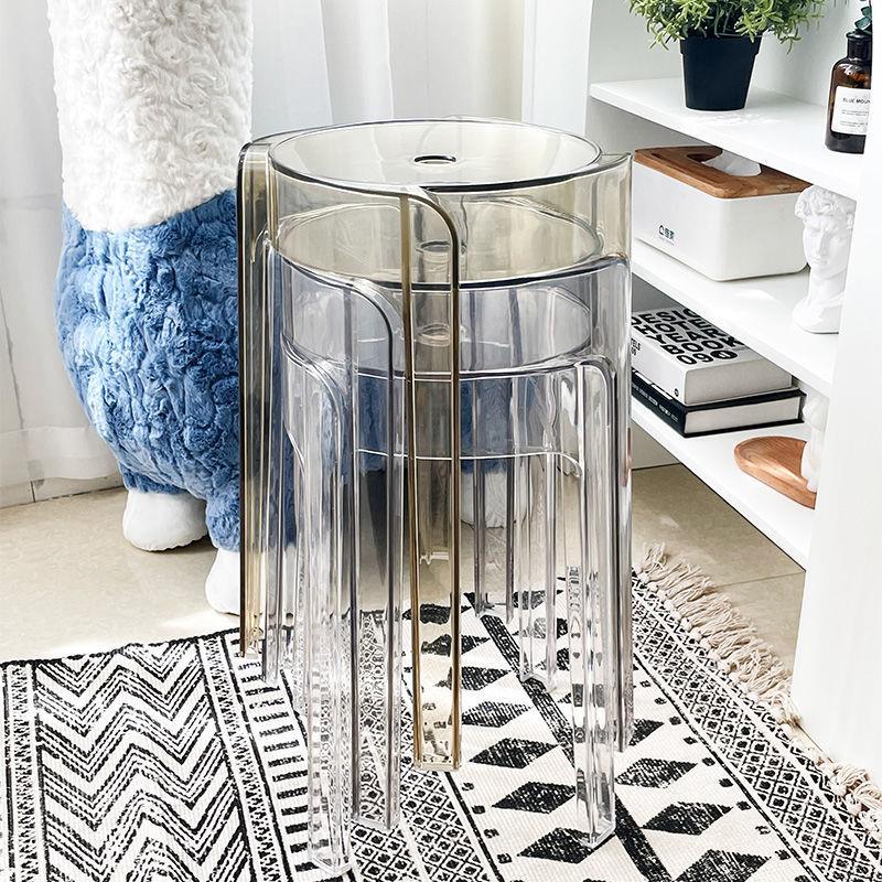 透明塑料凳子家用加厚亚克力凳子可叠放餐桌板凳简约客厅椅子