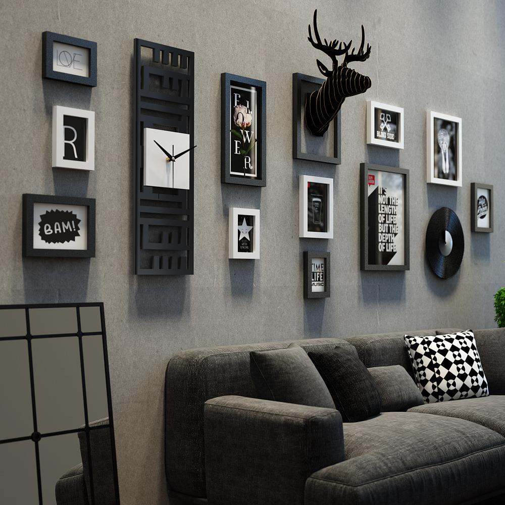 高分子_3473_照片墙复古混搭组合相框简约装饰画真钟表能换相片