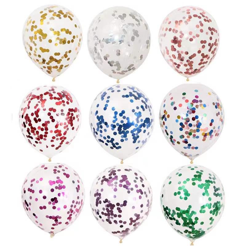 12寸透明纸屑亮片气球 彩色铝箔亮片气球 节日派对婚房布置装饰