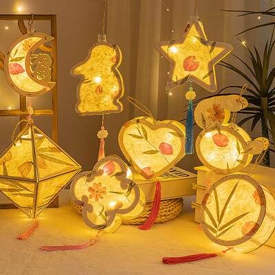中秋节花灯兔子灯鱼灯儿童手工diy材料包新款古风花草灯笼