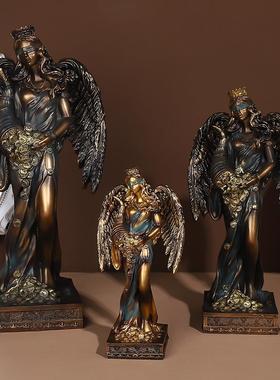 希腊财富女神树脂工艺品神话人物摆件天使酒柜书房装饰雕塑手工