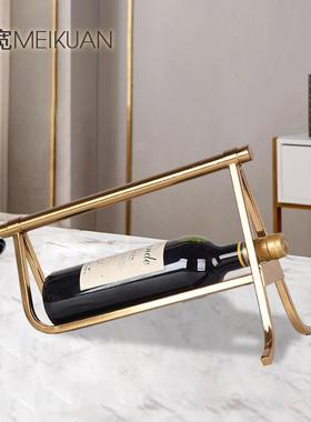 北欧新古典创意金属红酒架工艺品摆件客厅玄关酒柜餐厅边柜家居