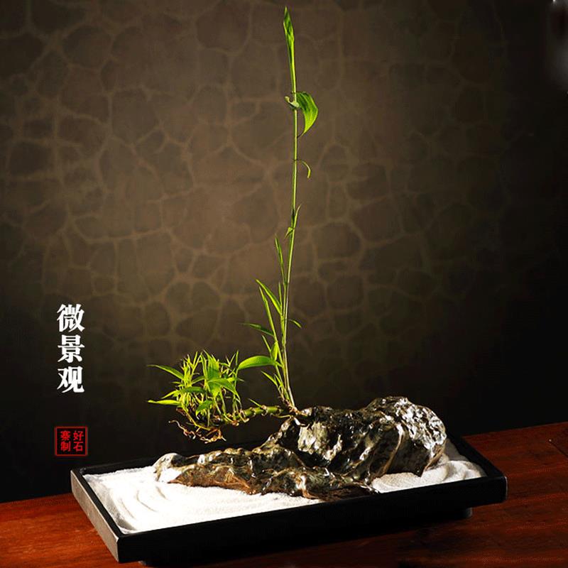 好石寨石头盆景盆大号花盆容器乌金石长方形新中式微景观桌面摆件
