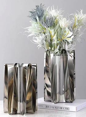 中式创意简约不锈钢花器装饰办公室餐厅卧室玄关茶几客厅家居摆件