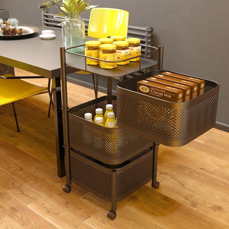 厨房旋转置物架菜篮子多功能零食转角架多层落地玩具小推车收纳架