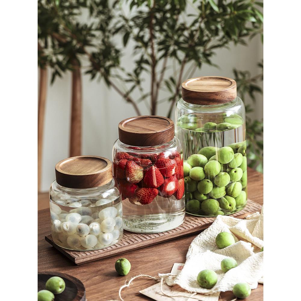 9WOR特大号螺纹口玻璃泡酒罐杨梅青梅酒酒瓶密封罐木盖陈皮杂粮储