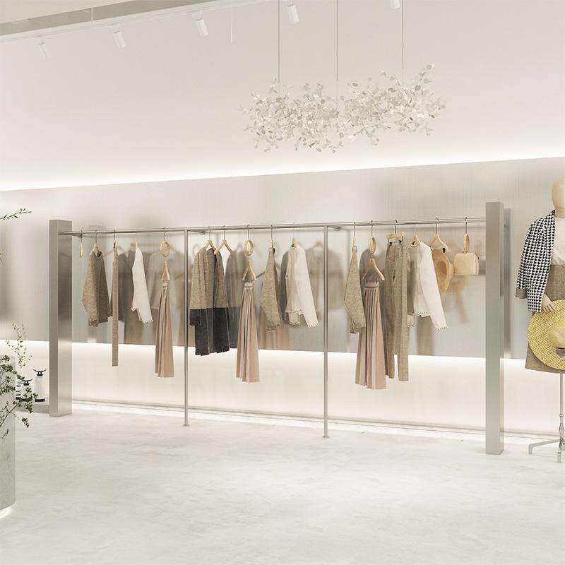 服装店展示架陈列道具童装女装店货架展示架上墙落地不锈钢挂衣架