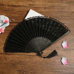 随身 复古风扇子小折扇女士蕾丝女A式 欧式 折叠丝绸夏季 迷你韩版