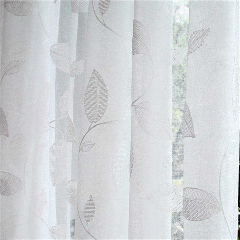高档田园叶子绣花飘窗透光阳台客厅落地成品窗帘白色窗纱纱帘成品