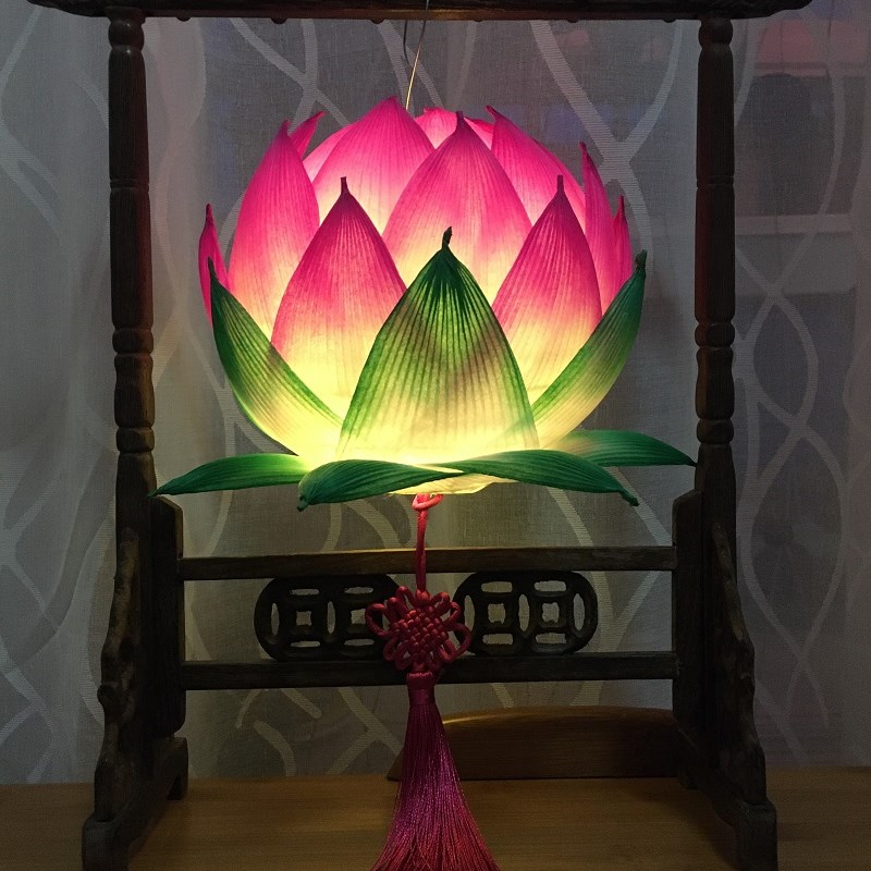 元宵节圆款纸灯笼  led发光手提莲花灯 DIY材料包半成品