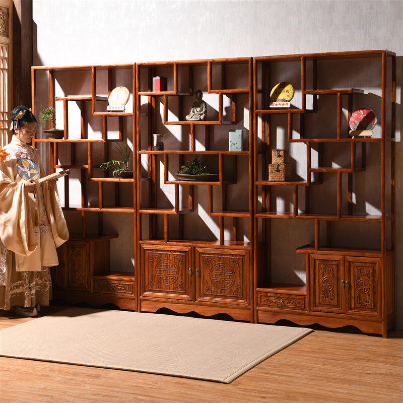 博古架实木中式多宝阁客t厅榆木隔断展示架屏风玄关茶室置物架
