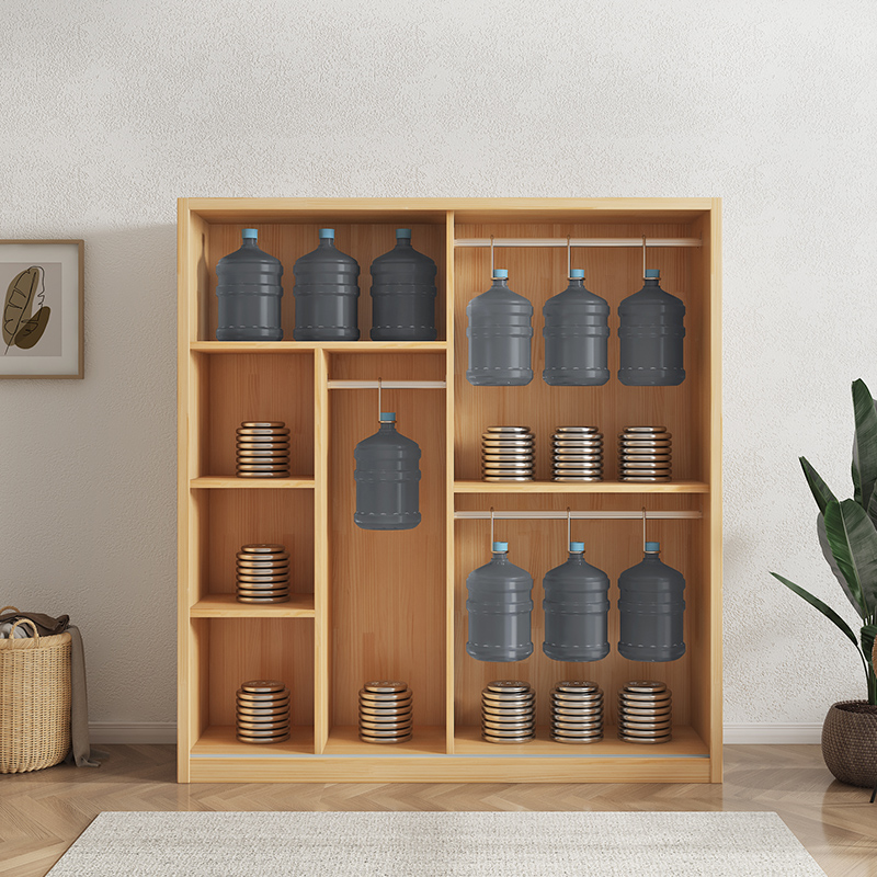 全实木衣柜家用卧室松木拉门定制收纳柜K收纳柜原木儿童简易衣橱