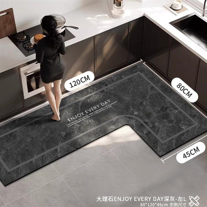 大理石纹L形厨房硅藻泥软垫吸水吸油可擦免洗地毯U高级感耐脏防摔,居家布艺,厨房地垫,淘宝优惠券,粉丝福利购,淘宝优惠卷