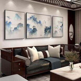 云程万里《客厅装饰画新中式沙发背景墙挂画山水画水墨三联壁画》