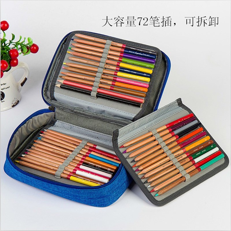 新款大容量多功能72孔笔袋彩铅笔帘素描画笔收纳袋文具盒美术专用