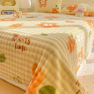 兔毛绒床单三件套冬季加绒毛毯单件床毯单人加厚珊瑚绒被单