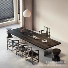 侘寂风实木茶桌一体式泡茶桌子茶室茶楼办公室会客接待碳化黑茶台