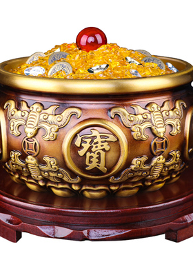 聚宝盆摆件纯铜家用中式存钱罐黄铜米缸家居M客厅店铺桌面开业礼