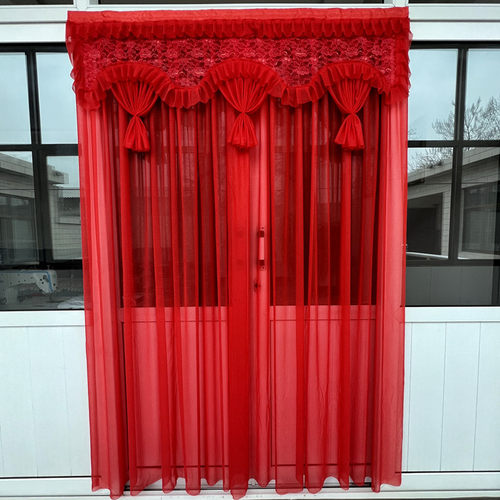红色绣花门帘魔术贴农村结婚门y帘家用魔术贴夏季窗帘隔断布艺卧