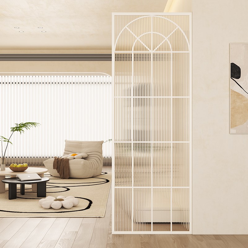 法式奶油风玻璃屏风隔断客厅入户正对门玄关遮挡简约X拱形玻璃隔