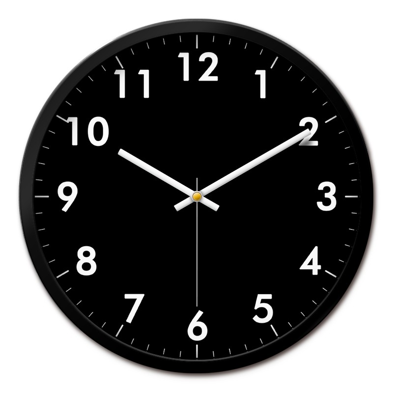 挂钟黑色黑底白字超静音无t声时钟挂表家用公司办公室简约客厅钟