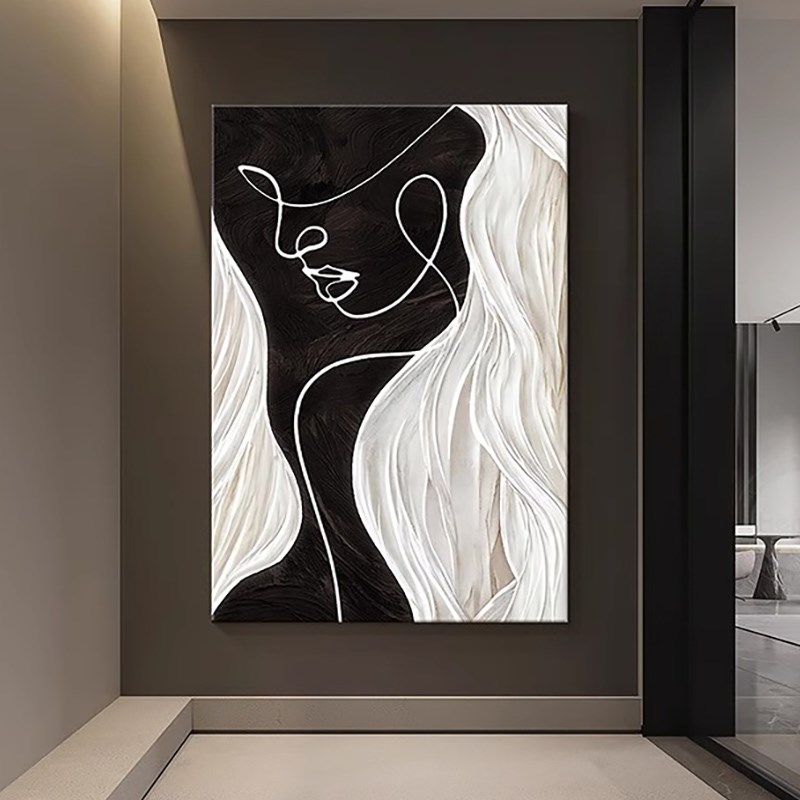 黑白玄关装饰画大幅人物艺术线条走廊过道客厅挂画高Y级感抽象壁