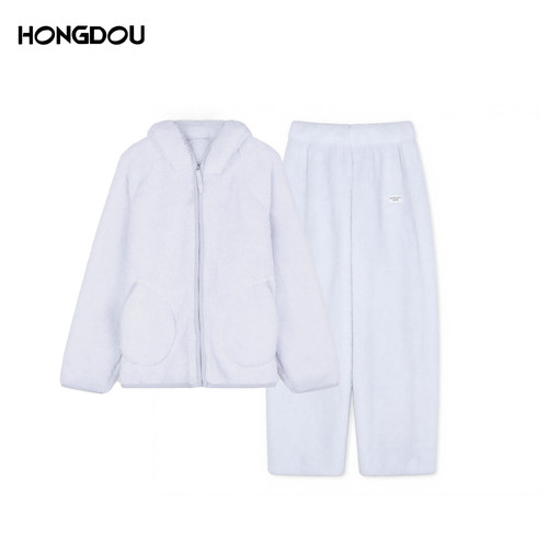 【奶呼呼睡衣】厚北极绒连帽保暖睡衣家居服套装H5N7260